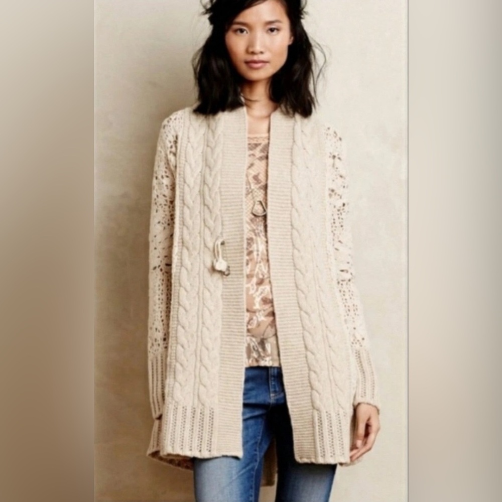 Anthropologie Angel of The North Hand-Knit Star Stitch Lambswool Cardigan large